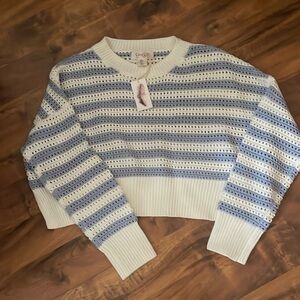 Small, cropped sweater. Blue and white stripes. Jessica Simpson brand